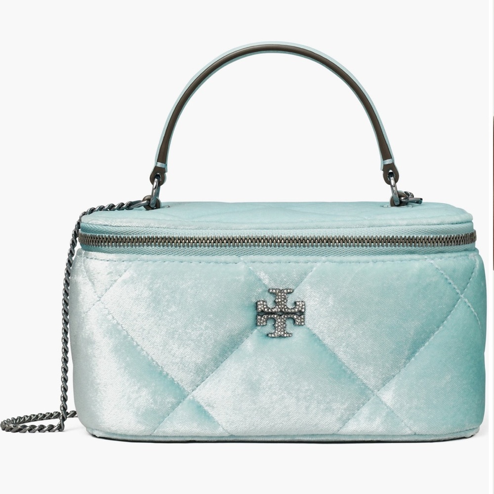 Tory Burch Kira Quilted Light Blue Velvet Vanity Crossbody